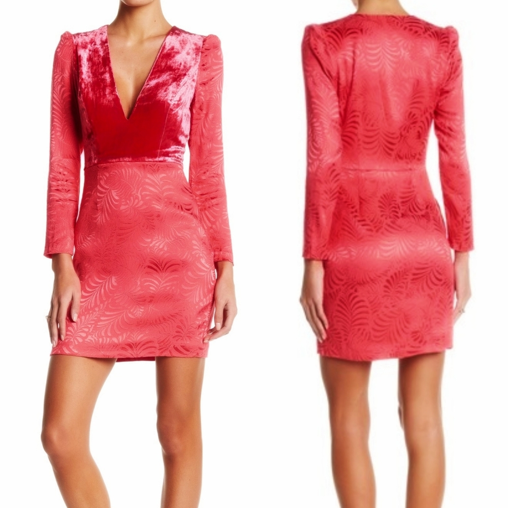 FREE PEOPLE Dress Pink Cocktail Long Sleeves V Neck Mini Velvet Cocktail Party - Picture 5 of 12